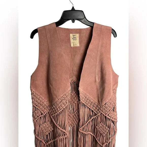 FREE PEOPLE | We the Free Fable Suede Fringe Vest Mauve Large NWOT - Picture 6 of 8